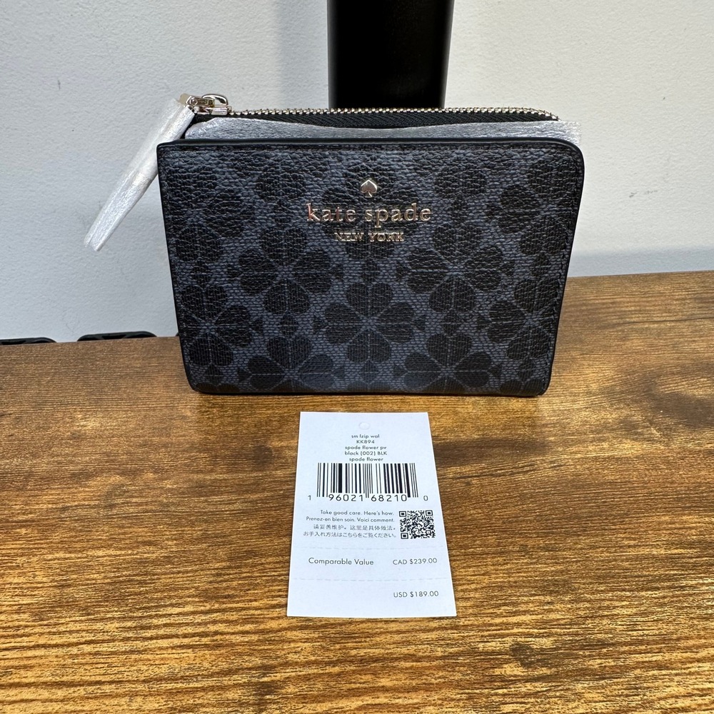 Kate Spade Flower Small L-Zip Bifold Wallet Black KK894